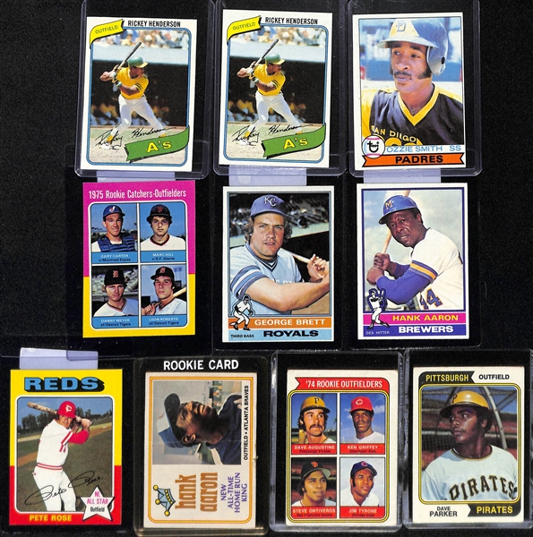 Lot of (80) 1974-1980 Topps Baseball Cards w. 1980 Rickey Henderson Rookie Cards x2 & 1979 Ozzie Smith RC